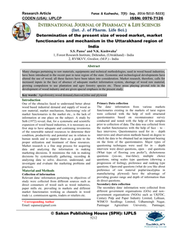 Research Article Panse & Kushwaha, 7(9): Sep, 2016:5212-5223] CODEN (USA): IJPLCP ISSN: 0976-7126 INTERNATIONAL JOURNAL of PHARMACY & LIFE SCIENCES (Int