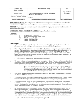 NCAA Guideline 1F Dispensing Prescription Medications May 86/June 2000