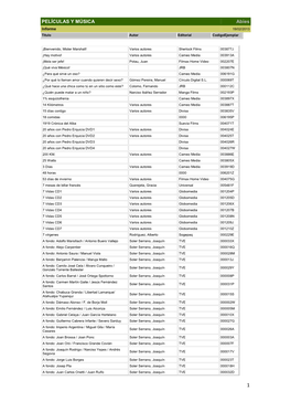 PELÍCULAS Y MÚSICA Abies Informe 19/02/2013 Titulo Autor Editorial Codigoejemplar