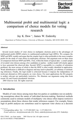 Multinomial Probit and Multinomial Logit: a Comparison of Choice Models for Voting Research Jay K