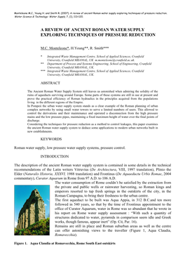 A Review of Ancient Roman Water Supply Exploring Techniques of Pressure Reduction