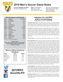 2019 Men's Soccer Game Notes @VUMSO #Onevalpo