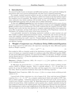 1 Introduction 2 Wright's Conjecture on a Nonlinear Delay Differential