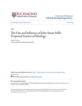 The Fate and Influence of John Stuart Mill's Proposed Science of Ethology