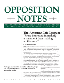 OPPOSITION NOTES the American Life League