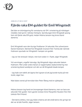 Fjärde Raka EM-Guldet För Emil Wingstedt