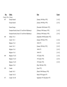 Box Folder Date Extent Country Files - Europe 667 Europe General [January 1969-May 1970] [1 of 2] Europe General [January 1969-May 1970] [2 of 2]