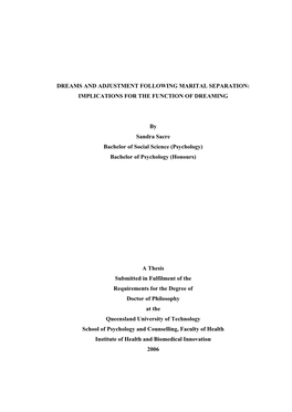 Dreams and Adjustment Following Marital Separation: Implications for the Function of Dreaming