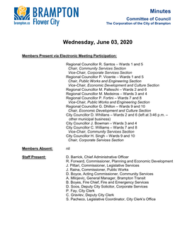 Committee of Council Minutes for June 3, 2020