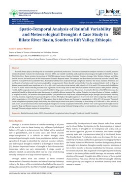 Spatio-Temporal Analysis of Rainfall Variability and Meteorological Drought: a Case Study in Bilate River Basin, Southern Rift Valley, Ethiopia