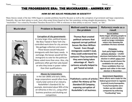 The Progressive Era: the Muckrakers – Answer Key