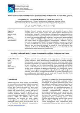 Histochemical Structure of Stomach (Proventriculus and Gizzard) in Some Bird Species