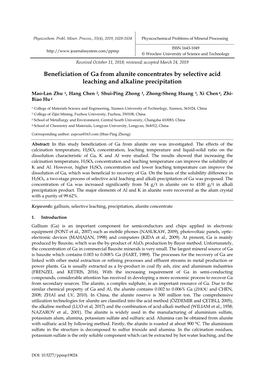 Beneficiation of Ga from Alunite Concentrates by Selective Acid Leaching and Alkaline Precipitation