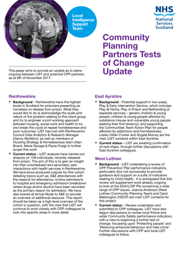 Community Planning Partners Tests of Change Update