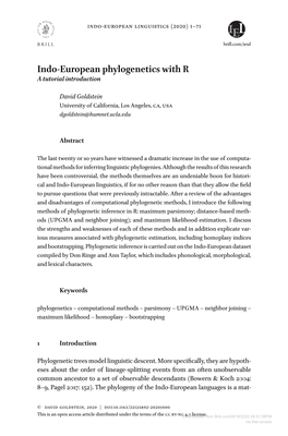 Indo-European Phylogenetics with R a Tutorial Introduction