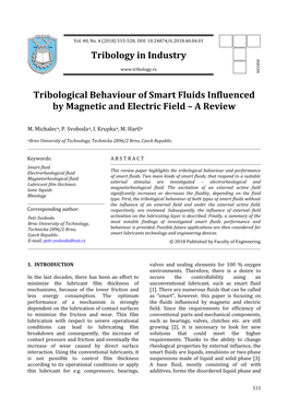 Tribology in Industry Tribological Behaviour of Smart Fluids