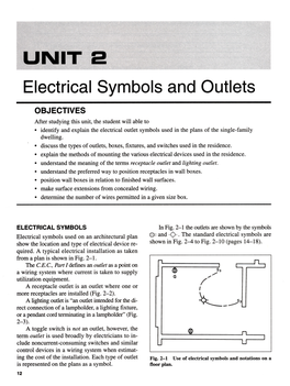 Electrical Symbols and Outlets OBJECTIVES After Studying This Unit, the Student Will Able To