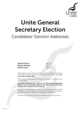 Unite General Secretary Election Candidates’ Election Addresses