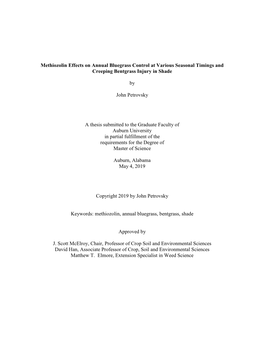 Methiozolin Effects on Annual Bluegrass Control at Various Seasonal Timings and Creeping Bentgrass Injury in Shade