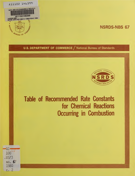 Table of Recommended Rate Constants for Chemical Reactions Occurring in Combustion