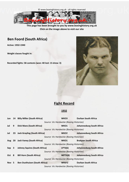 Fight Record Ben Foord (South Africa)