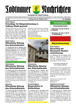 Ausgabe Todtnauer Nachrichten Vom 18.10.2019 Nr. 42