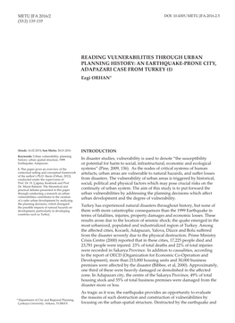 READING VULNERABILITIES THROUGH URBAN PLANNING HISTORY: an EARTHQUAKE-PRONE CITY, ADAPAZARI CASE from TURKEY (1) Ezgi ORHAN*