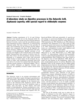 A Laboratory Study on Digestive Processes in the Antarctic Krill, Euphausia Superba, with Special Regard to Chitinolytic Enzymes