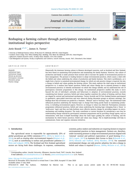 Reshaping a Farming Culture Through Participatory Extension: an Institutional Logics Perspective