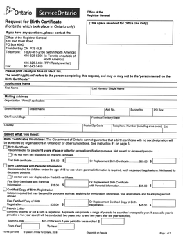 Birth Certificate Application Form