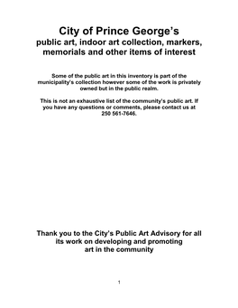 Public Art, Indoor Art Collection, Markers, Memorials and Other Items of Interest