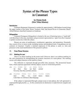 Syntax of the Phrase Types in Canamari