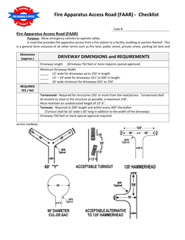 Fire Apparatus Access Road (FAAR) - Checklist