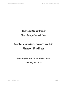 Technical Memorandum #2: Phase I Findings