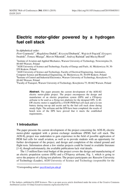 Electric Motor-Glider Powered by a Hydrogen Fuel Cell Stack