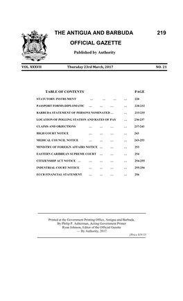 The Antigua and Barbuda Official Gazette 221