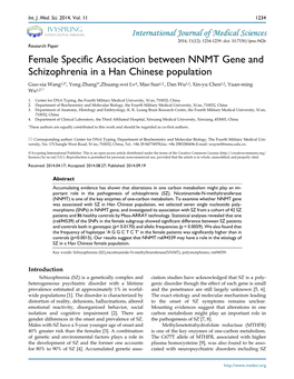 Female Specific Association Between NNMT Gene And