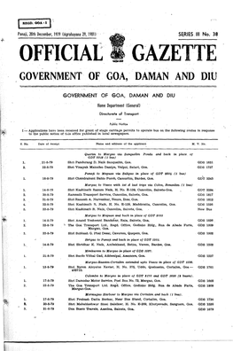 Official GAZETTE GOVERNMENT· of GOA,· DAMAN and DIU