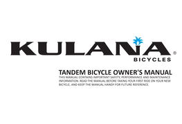 Tandem Bicycle Owner's Manual This Manual Contains Important Safety, Performance and Maintenance Information