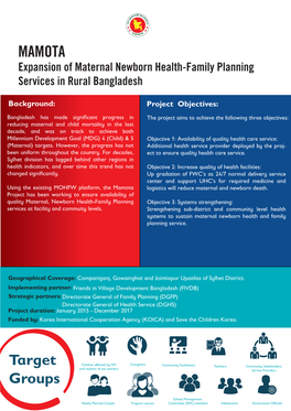 MAMOTA Expansion of Maternal Newborn Health-Family Planning Services in Rural Bangladesh