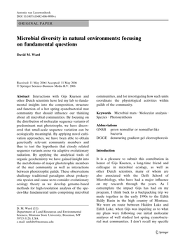 Microbial Diversity in Natural Environments: Focusing on Fundamental Questions