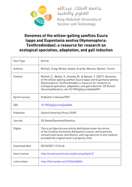Genomes of the Willow-Galling Sawflies Euura