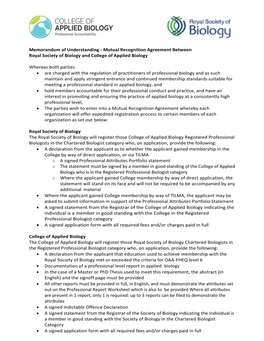 Memorandum of Understanding - Mutual Recognition Agreement Between