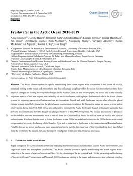 Freshwater in the Arctic Ocean 2010-2019