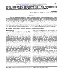 Some Geochemical Considerations in the Petrogenesis of Madagali Granitoids, Northeastern Nigeria