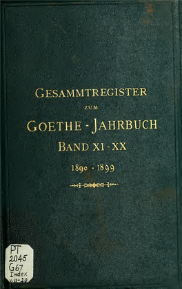 Goethe -Lahrbuch Band XI -XX