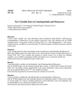 New Variable Stars in Camelopardalis and Monoceros