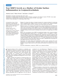 Tear MMP-9 Levels As a Marker of Ocular Surface Inflammation In