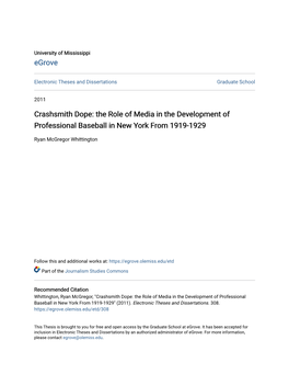 The Role of Media in the Development of Professional Baseball in New York from 1919-1929
