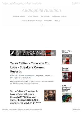 Terry Callier – Turn You to Love – Speakers Corner Records